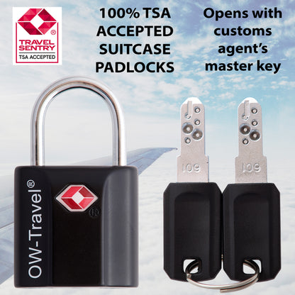 TSA luggage locks. Black key travel padlocks for suitcases bags lockers