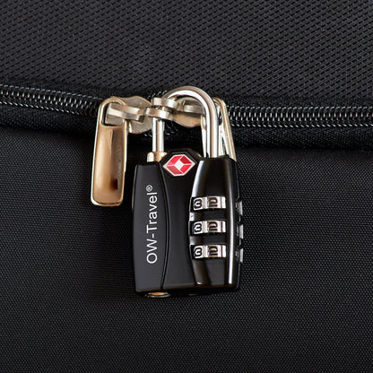 TSA luggage locks. Black 3-dial combination padlock with inspection alert