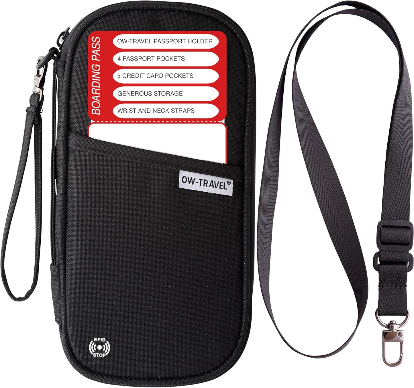 Black Passport Holder Travel Wallet Organiser with RFID Protection.