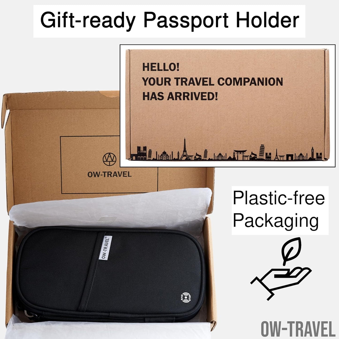 Black Passport Holder Travel Wallet Organiser with RFID Protection.