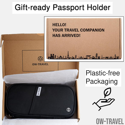 Black Passport Holder Travel Wallet Organiser with RFID Protection.