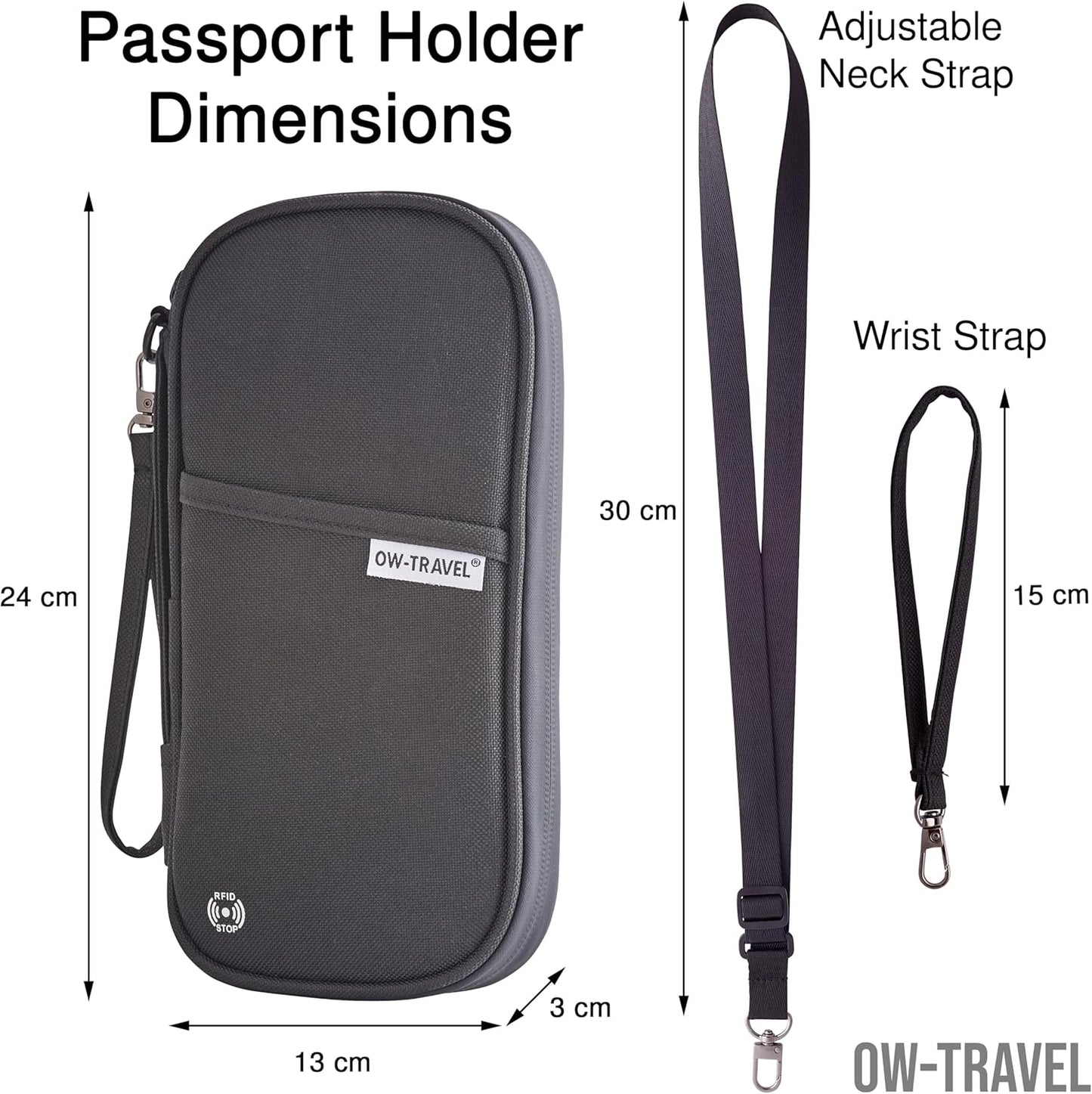 Black Passport Holder Travel Wallet Organiser with RFID Protection.