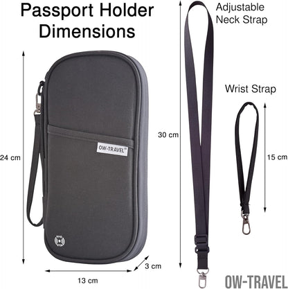 Black Passport Holder Travel Wallet Organiser with RFID Protection.