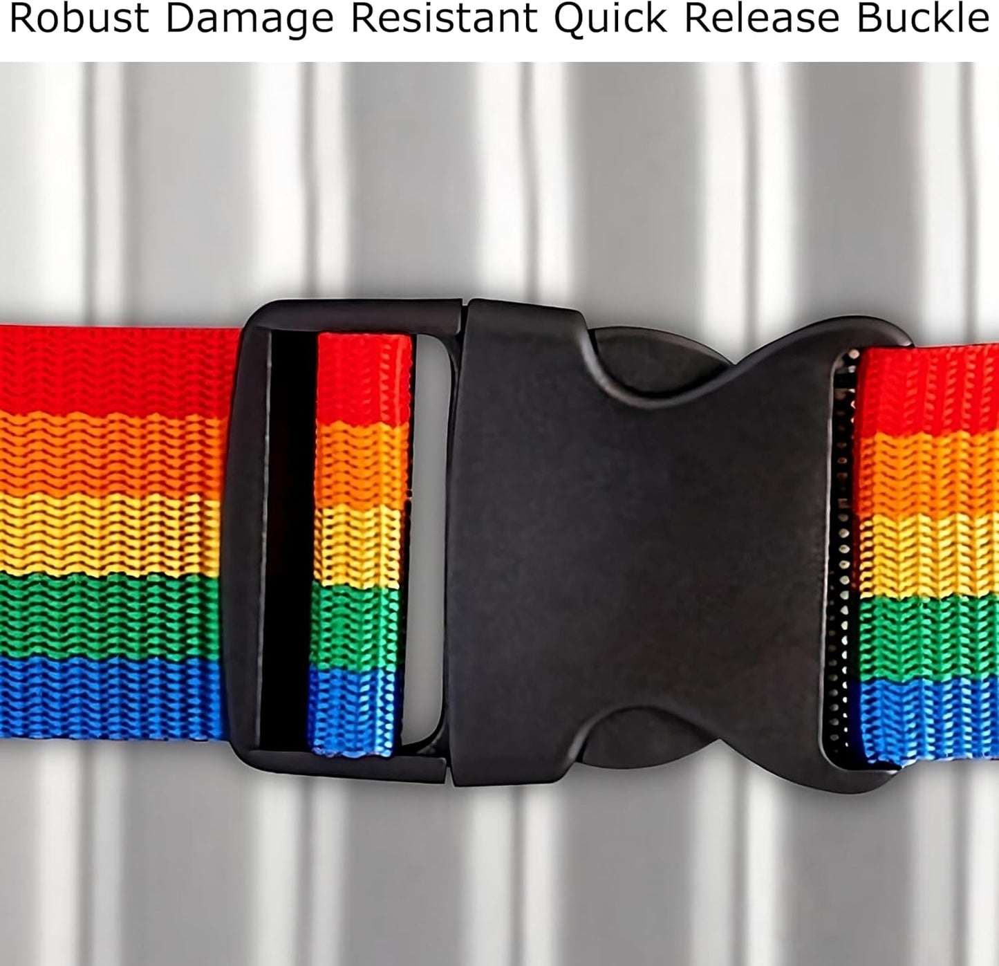 Heavy Duty Luggage Cross Strap Suitcase Belts - with Personalised Baggage Claim Identifier Address Label (Rainbow) - One-Wear, OW-Travel