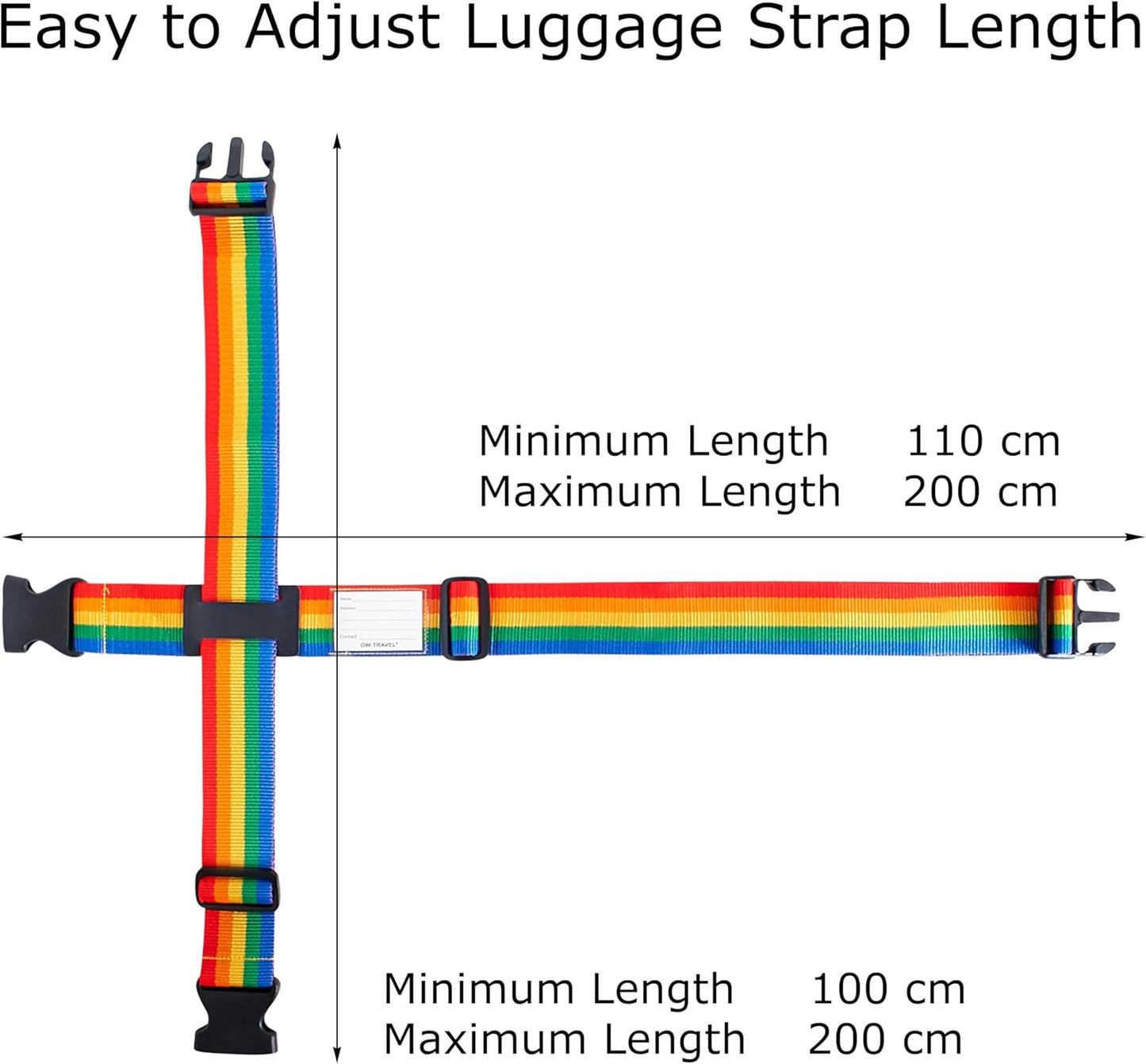 Heavy Duty Luggage Cross Strap Suitcase Belts - with Personalised Baggage Claim Identifier Address Label (Rainbow) - One-Wear, OW-Travel