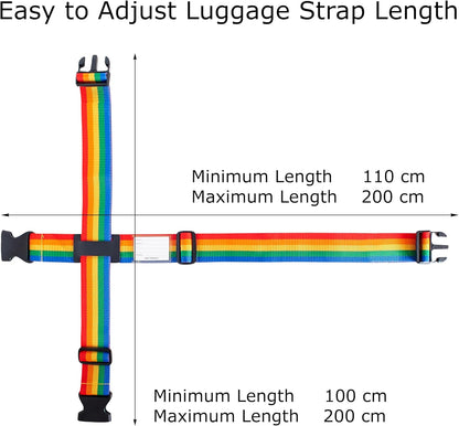 Heavy Duty Luggage Cross Strap Suitcase Belts - with Personalised Baggage Claim Identifier Address Label (Rainbow) - One-Wear, OW-Travel