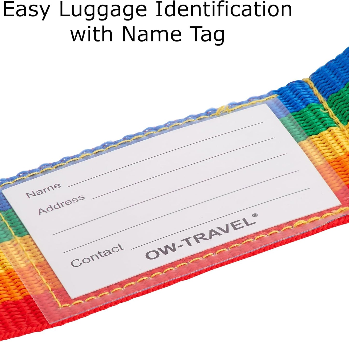 Heavy Duty Luggage Cross Strap Suitcase Belts - with Personalised Baggage Claim Identifier Address Label (Rainbow) - One-Wear, OW-Travel