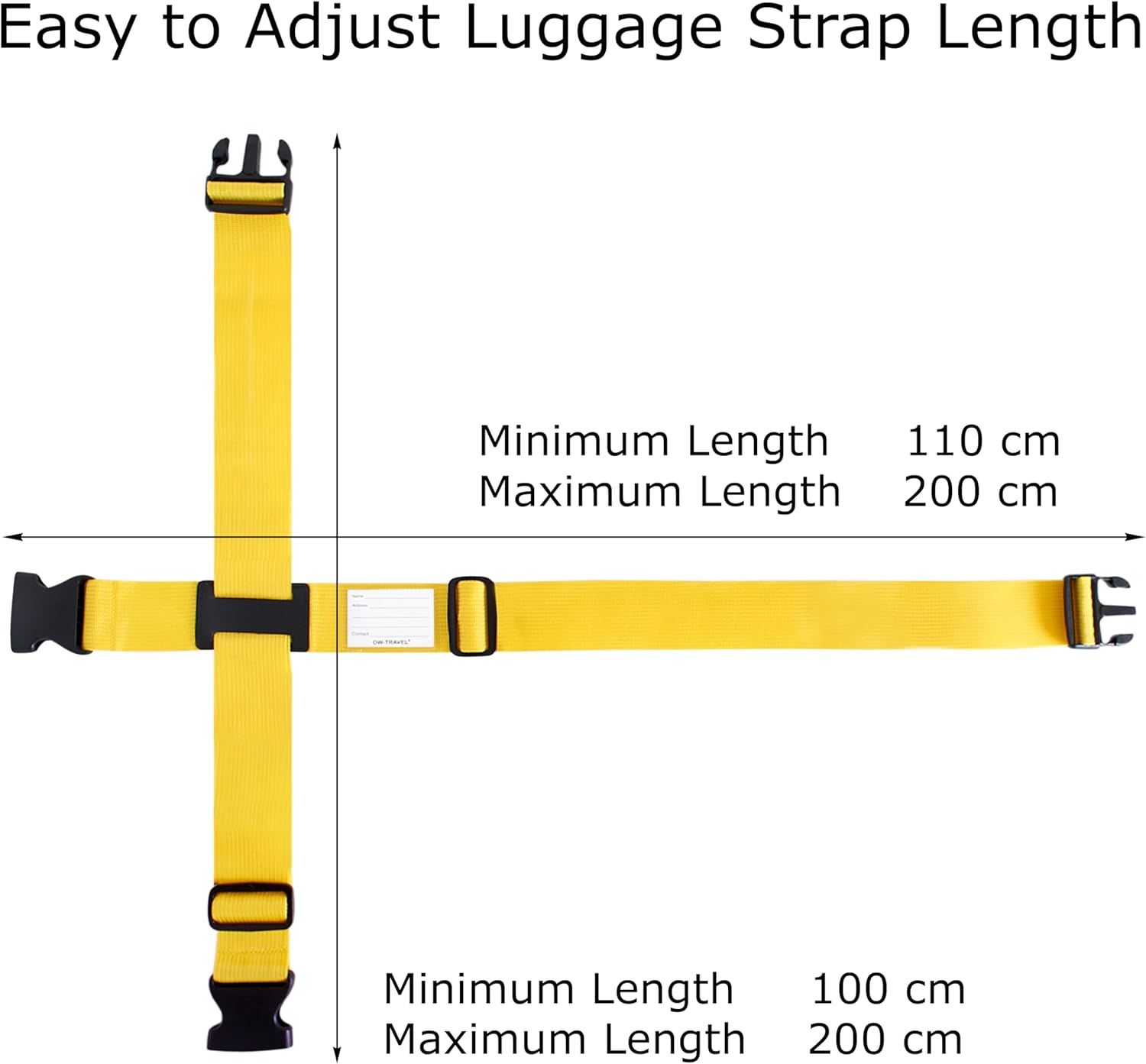 ✅ Heavy Duty Luggage Cross Strap Suitcase Belts - with Personalised Baggage Claim Identifier Address Label (Yellow) - One-Wear, OW-Travel