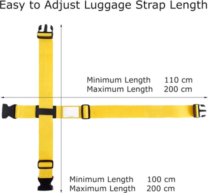 ✅ Heavy Duty Luggage Cross Strap Suitcase Belts - with Personalised Baggage Claim Identifier Address Label (Yellow) - One-Wear, OW-Travel