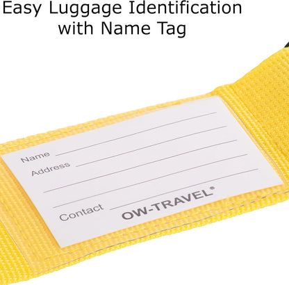 ✅ Heavy Duty Luggage Cross Strap Suitcase Belts - with Personalised Baggage Claim Identifier Address Label (Yellow) - One-Wear, OW-Travel