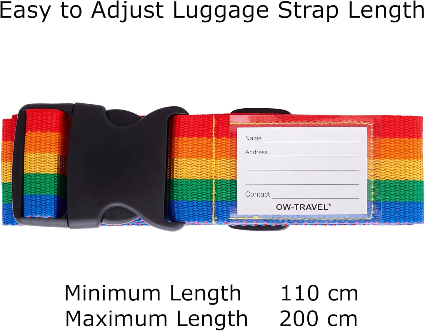 Heavy Duty Luggage Strap Suitcase Belts - with Personalised Baggage Claim Identifier Address Label (Rainbow) - One-Wear, OW-Travel