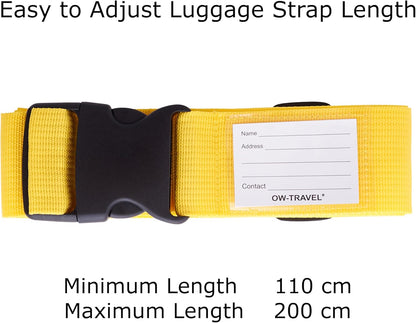 ✅ Heavy Duty Luggage Strap Suitcase Belts - with Personalised Baggage Claim Identifier Address Label (Yellow) - One-Wear, OW-Travel