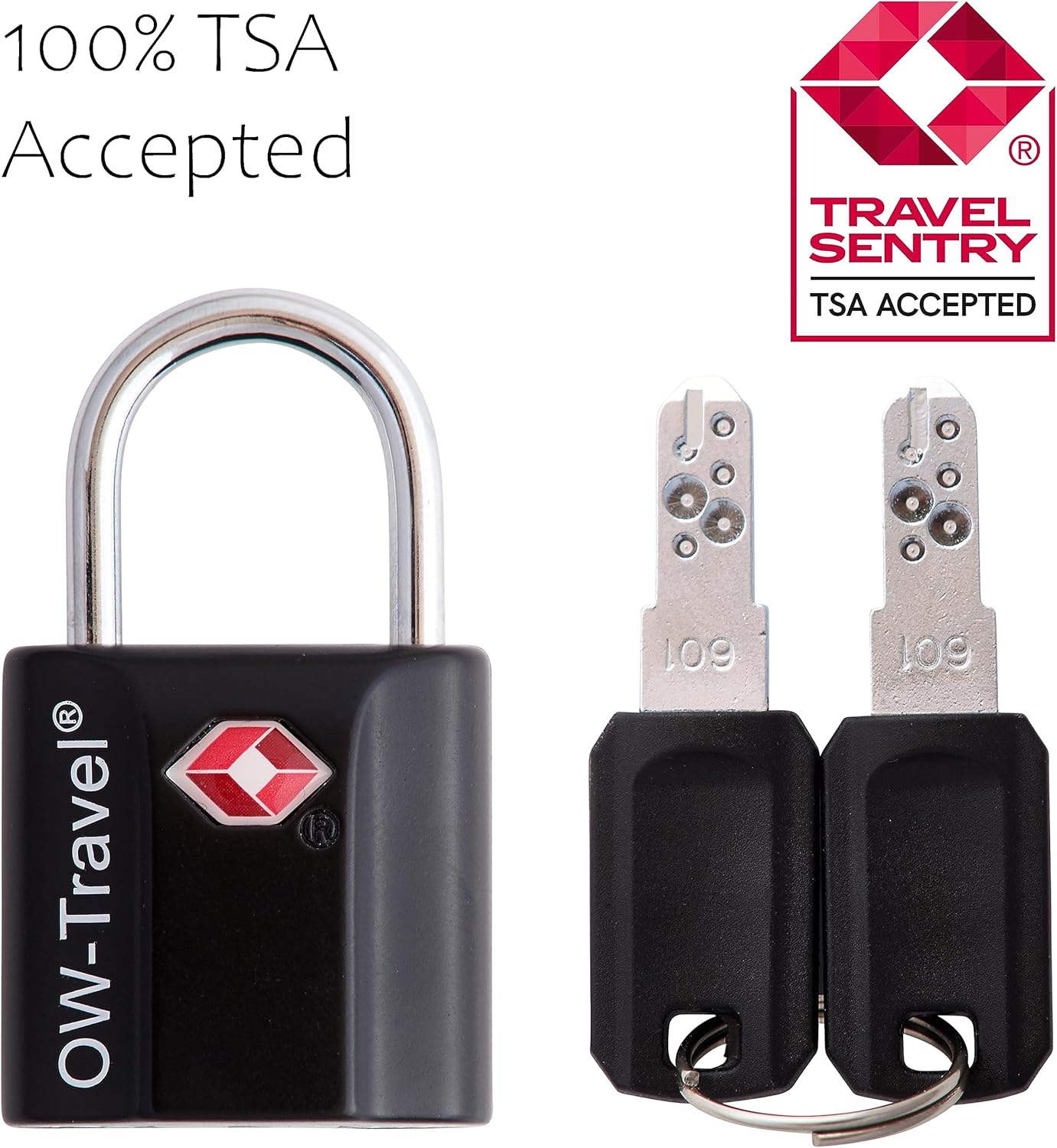 ✅ TSA Key Padlock - Heavy Duty Lock - Travel Sentry Approved for Suitcases, Luggage, Gym Lockers and Tool Boxes - One-Wear, OW-Travel
