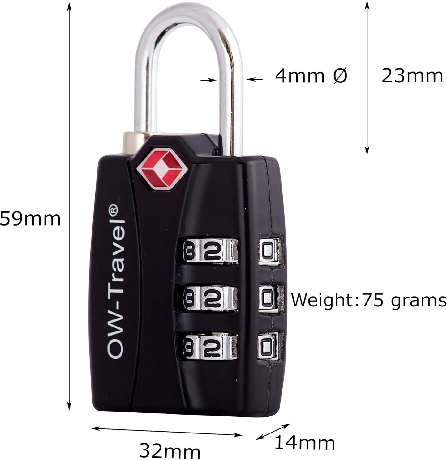 ✅ 3 Dial TSA Combination Padlock with INSPECTION SEARCH ALERT - Travel Sentry Approved Heavy Duty Number Lock for Suitcases, Luggage, Gym Lockers and Tool Boxes - One-Wear, OW-Travel