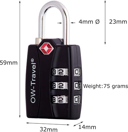 ✅ 3 Dial TSA Combination Padlock with INSPECTION SEARCH ALERT - Travel Sentry Approved Heavy Duty Number Lock for Suitcases, Luggage, Gym Lockers and Tool Boxes - One-Wear, OW-Travel