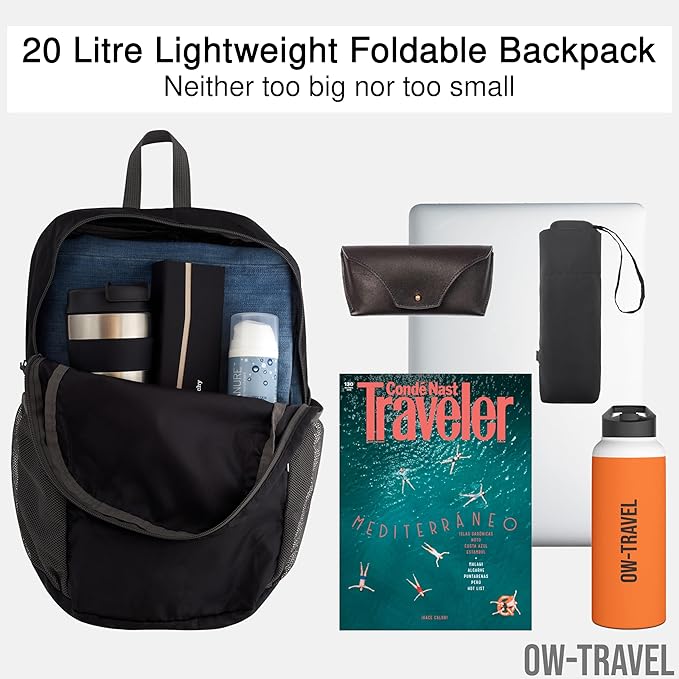 Black Lightweight Foldable Hiking Travel Backpack