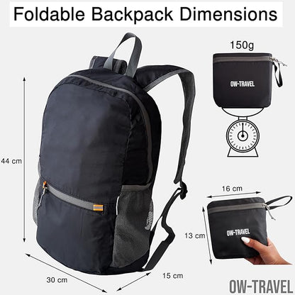 Black Lightweight Foldable Hiking Travel Backpack