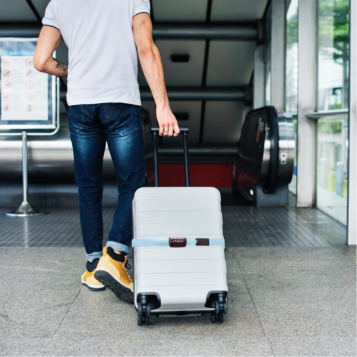 Heavy Duty Lockable Luggage Strap Suitcase Belts TSA - with Personalised Name Tag Identifier Address Label (Blue) - One-Wear, OW-Travel