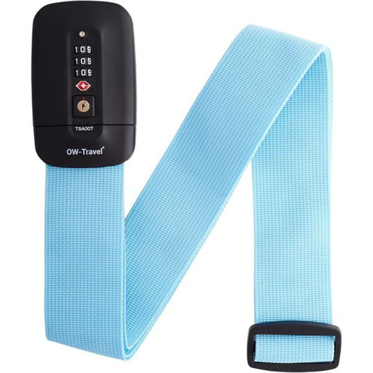 Heavy Duty Lockable Luggage Strap Suitcase Belts TSA - with Personalised Name Tag Identifier Address Label (Blue) - One-Wear, OW-Travel