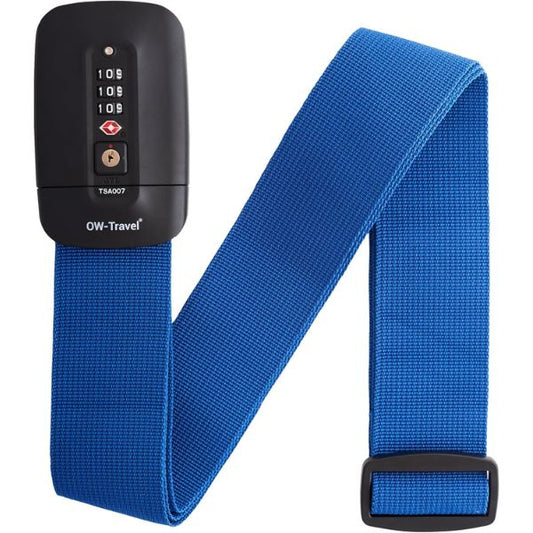 Heavy Duty Lockable Luggage Strap Suitcase Belts TSA - with Personalised Name Tag Identifier Address Label (Dark Blue) - One-Wear, OW-Travel