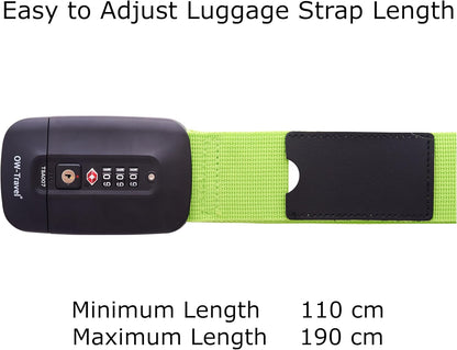 Heavy Duty Lockable Luggage Strap Suitcase Belts TSA - with Personalised Name Tag Identifier Address Label (Green) - One-Wear, OW-Travel
