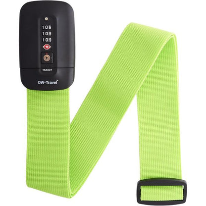 Heavy Duty Lockable Luggage Strap Suitcase Belts TSA - with Personalised Name Tag Identifier Address Label (Green) - One-Wear, OW-Travel