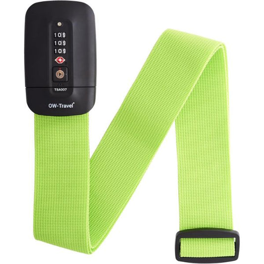 Heavy Duty Lockable Luggage Strap Suitcase Belts TSA - with Personalised Name Tag Identifier Address Label (Green) - One-Wear, OW-Travel