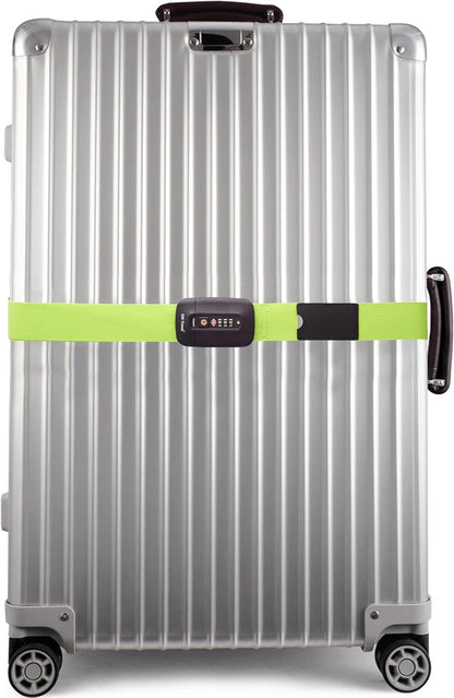 Heavy Duty Lockable Luggage Strap Suitcase Belts TSA - with Personalised Name Tag Identifier Address Label (Green) - One-Wear, OW-Travel