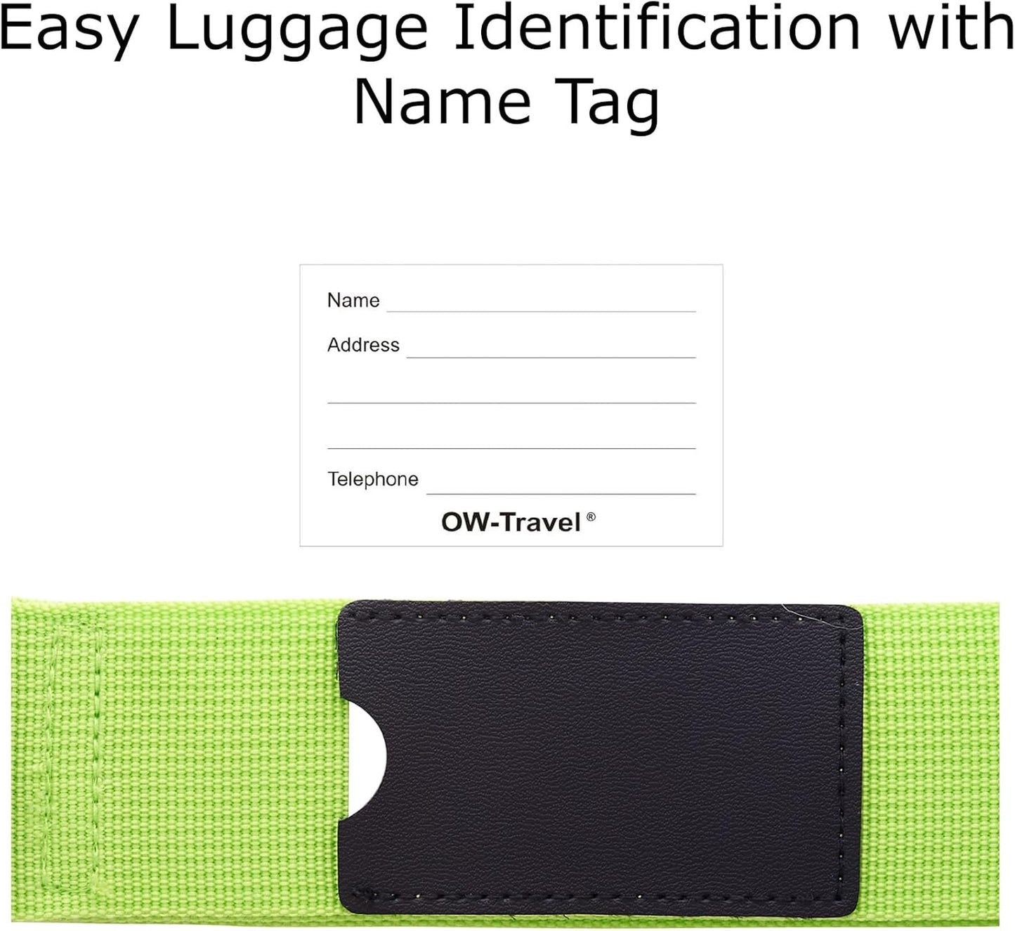 Heavy Duty Lockable Luggage Strap Suitcase Belts TSA - with Personalised Name Tag Identifier Address Label (Green) - One-Wear, OW-Travel