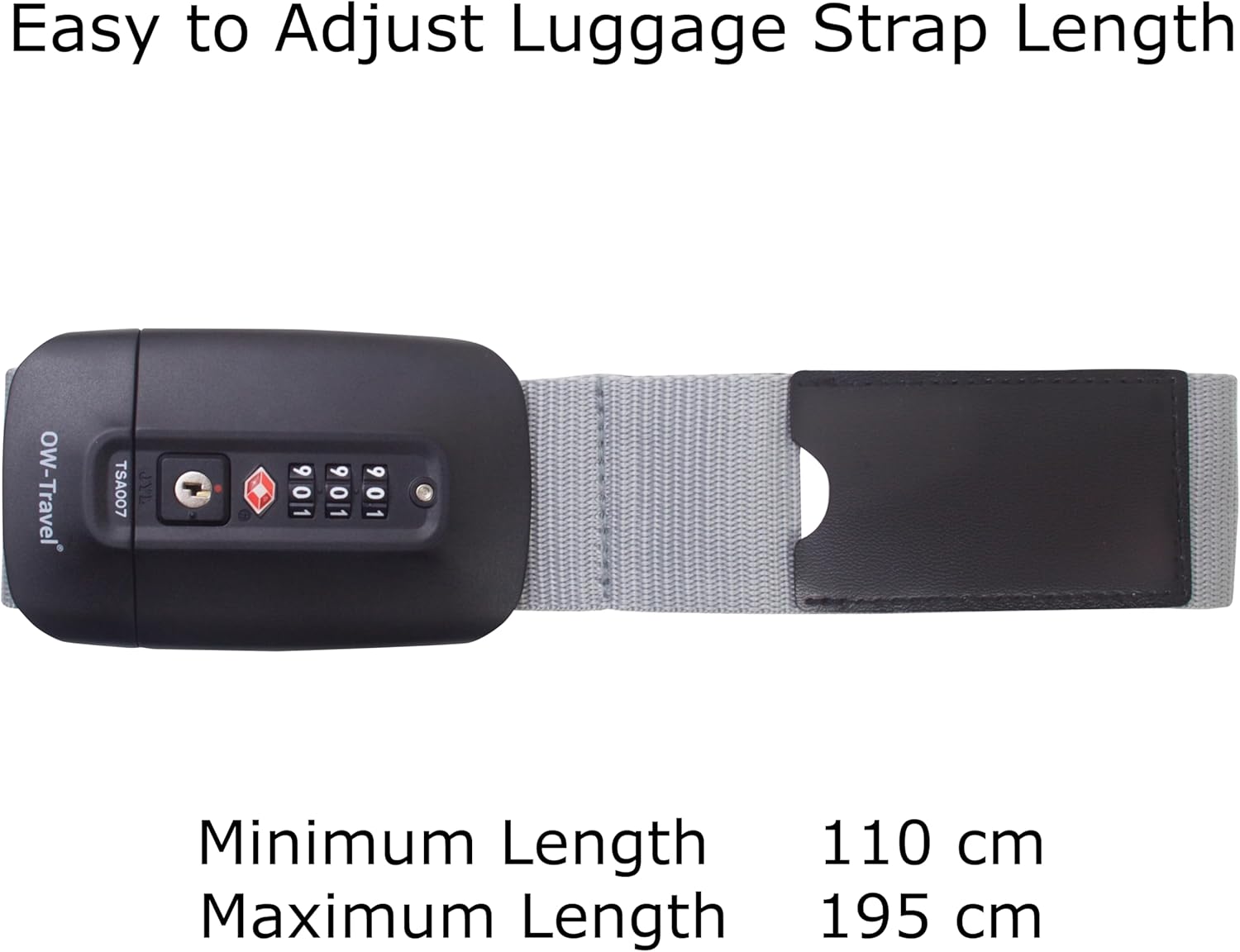 Heavy Duty Lockable Luggage Strap Suitcase Belts TSA - with Personalised Name Tag Identifier Address Label (Grey) - One-Wear, OW-Travel