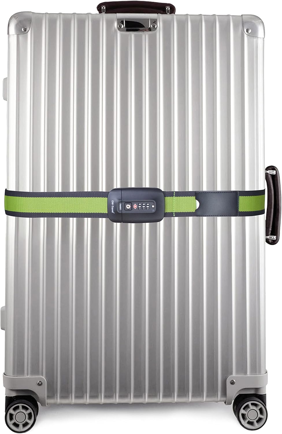 Heavy Duty Lockable Luggage Strap Suitcase Belts TSA - with Personalised Name Tag Identifier Address Label (Grey / Green) - One-Wear, OW-Travel