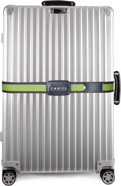 Heavy Duty Lockable Luggage Strap Suitcase Belts TSA - with Personalised Name Tag Identifier Address Label (Grey / Green) - One-Wear, OW-Travel