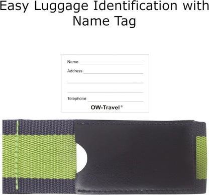 Heavy Duty Lockable Luggage Strap Suitcase Belts TSA - with Personalised Name Tag Identifier Address Label (Grey / Green) - One-Wear, OW-Travel