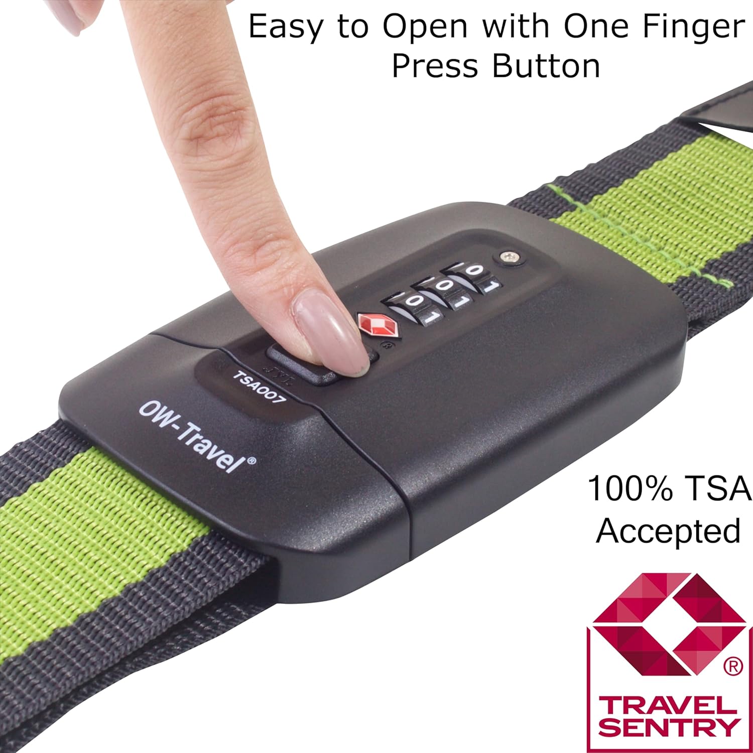 Heavy Duty Lockable Luggage Strap Suitcase Belts TSA - with Personalised Name Tag Identifier Address Label (Grey / Green) - One-Wear, OW-Travel