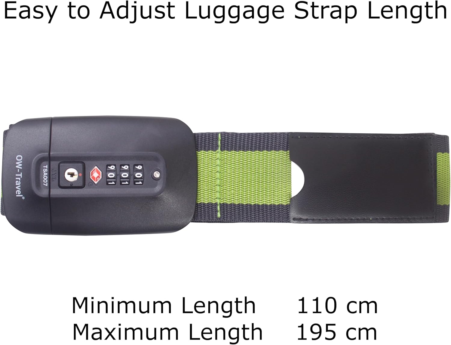 Heavy Duty Lockable Luggage Strap Suitcase Belts TSA - with Personalised Name Tag Identifier Address Label (Grey / Green) - One-Wear, OW-Travel