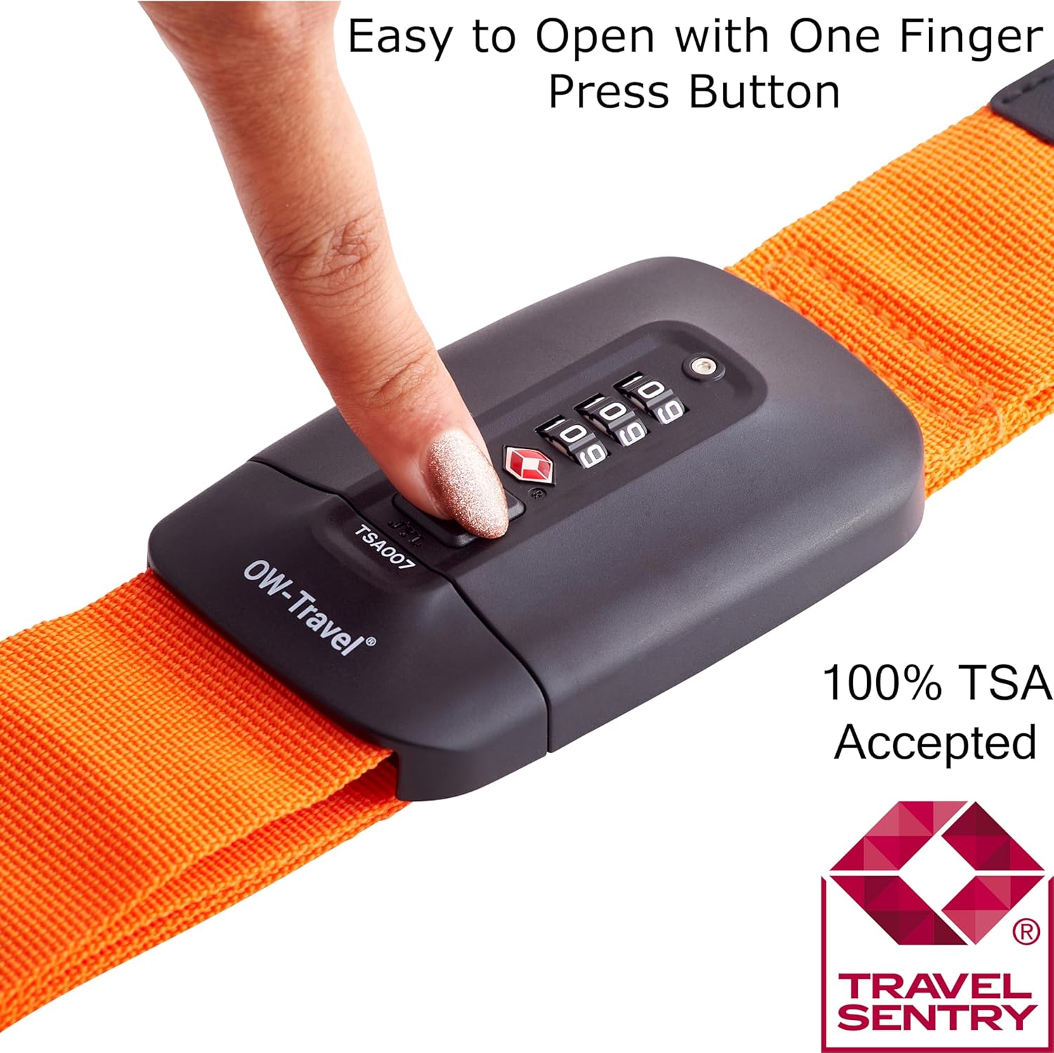 Heavy Duty Lockable Luggage Strap Suitcase Belts TSA - with Personalised Name Tag Identifier Address Label (Orange) - One-Wear, OW-Travel