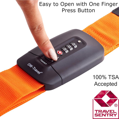 Heavy Duty Lockable Luggage Strap Suitcase Belts TSA - with Personalised Name Tag Identifier Address Label (Orange) - One-Wear, OW-Travel