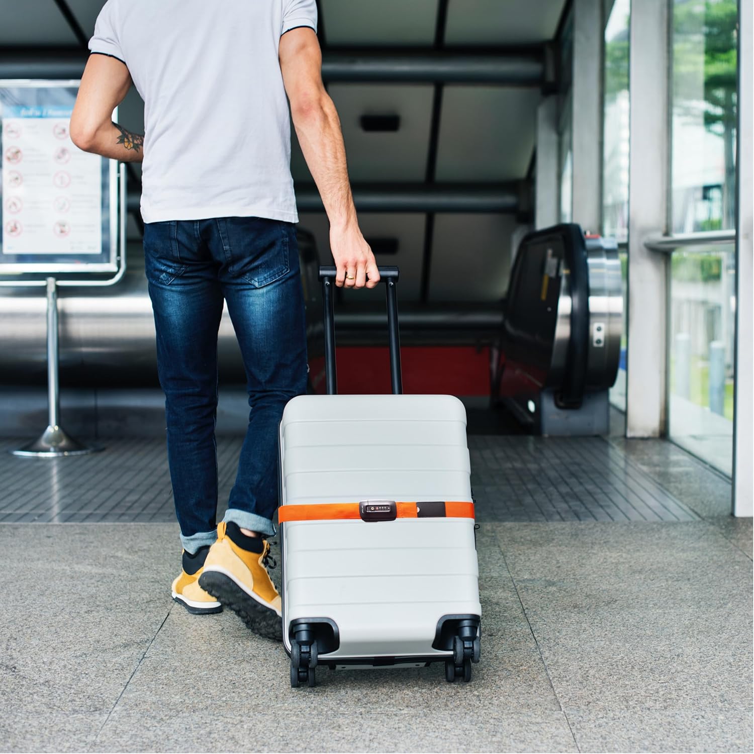 Heavy Duty Lockable Luggage Strap Suitcase Belts TSA - with Personalised Name Tag Identifier Address Label (Orange) - One-Wear, OW-Travel