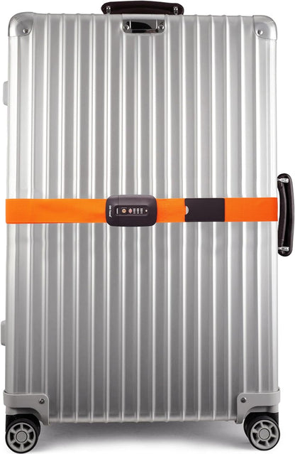 Heavy Duty Lockable Luggage Strap Suitcase Belts TSA - with Personalised Name Tag Identifier Address Label (Orange) - One-Wear, OW-Travel