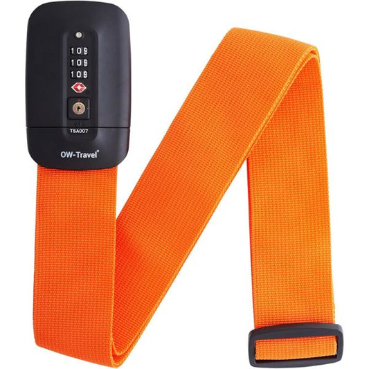 Heavy Duty Lockable Luggage Strap Suitcase Belts TSA - with Personalised Name Tag Identifier Address Label (Orange) - One-Wear, OW-Travel