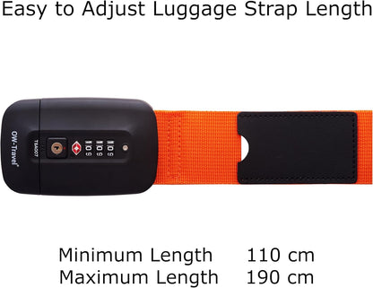 Heavy Duty Lockable Luggage Strap Suitcase Belts TSA - with Personalised Name Tag Identifier Address Label (Orange) - One-Wear, OW-Travel