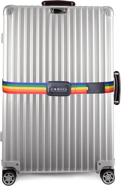 Heavy Duty Lockable Luggage Strap Suitcase Belts TSA - with Personalised Name Tag Identifier Address Label (Rainbow) - One-Wear, OW-Travel