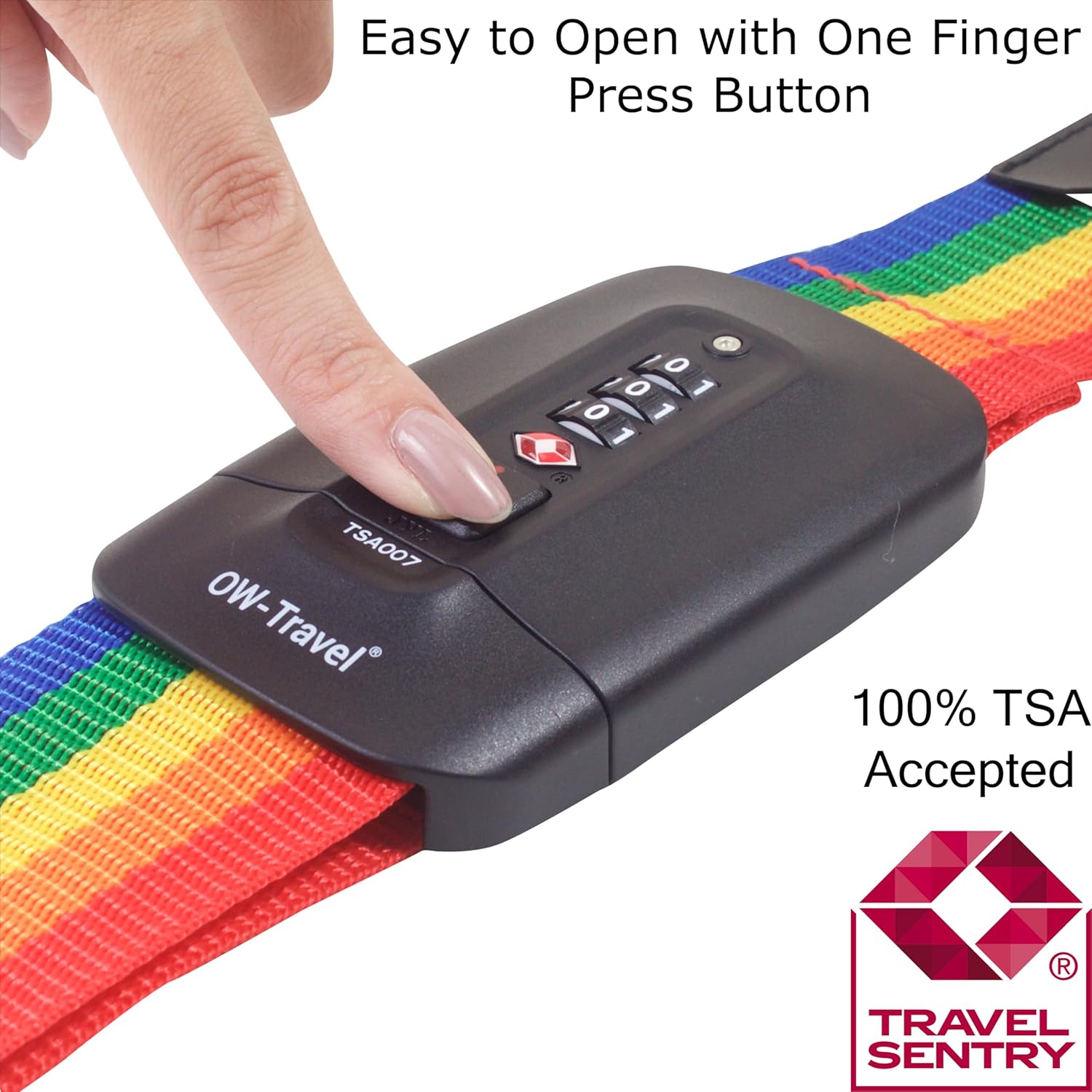 Heavy Duty Lockable Luggage Strap Suitcase Belts TSA - with Personalised Name Tag Identifier Address Label (Rainbow) - One-Wear, OW-Travel
