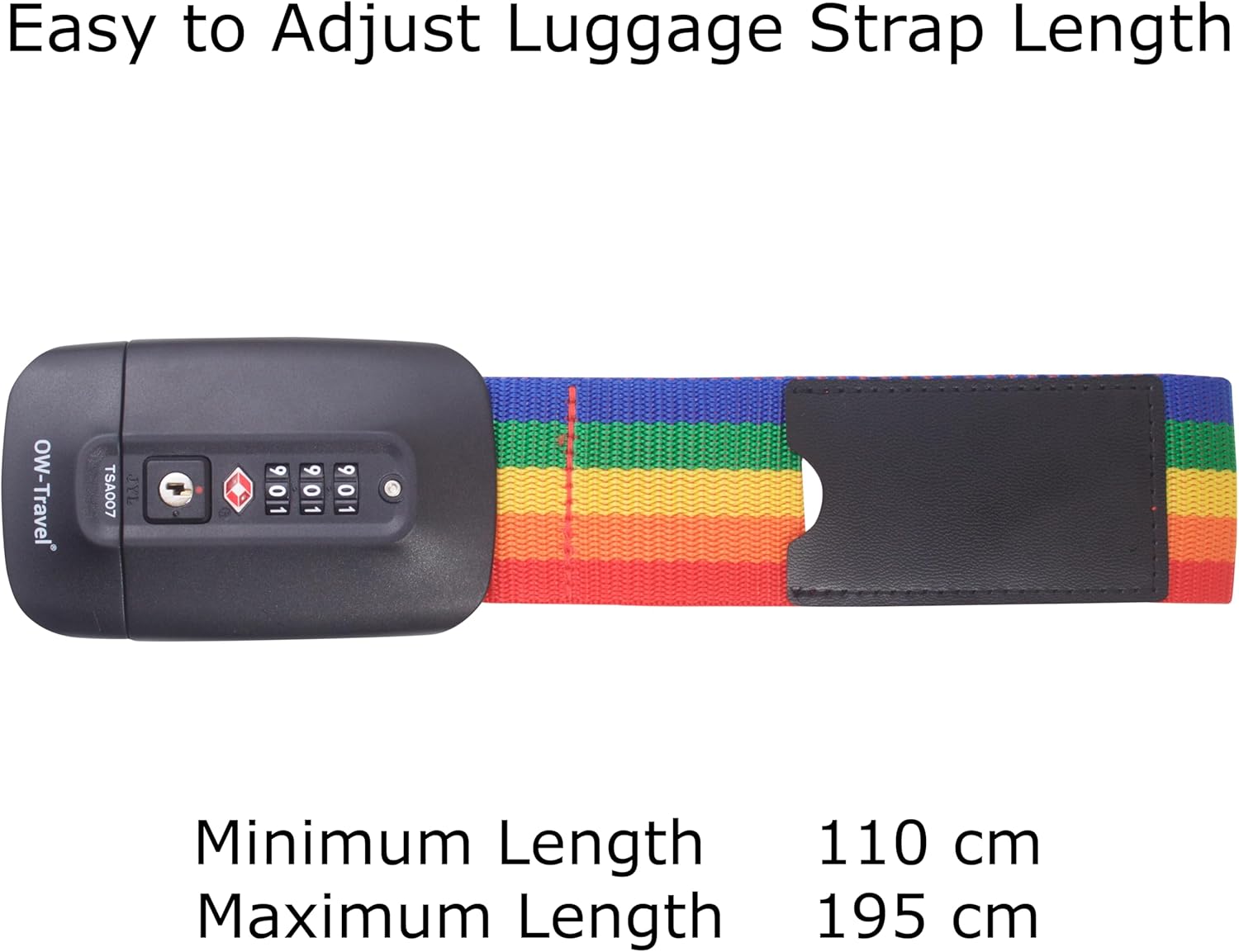 Heavy Duty Lockable Luggage Strap Suitcase Belts TSA - with Personalised Name Tag Identifier Address Label (Rainbow) - One-Wear, OW-Travel