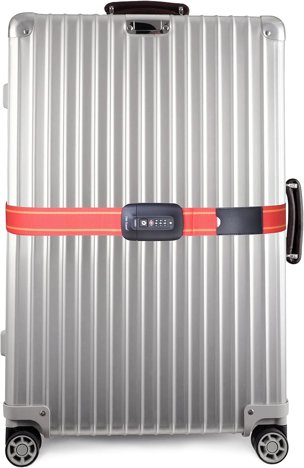 Heavy Duty Lockable Luggage Strap Suitcase Belts TSA - with Personalised Name Tag Identifier Address Label (Red / Yellow) - One-Wear, OW-Travel