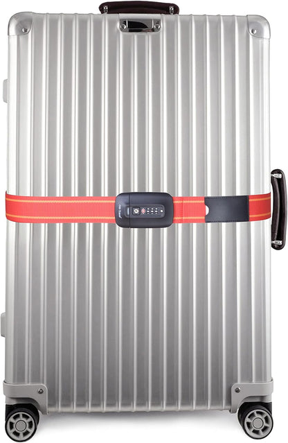 Heavy Duty Lockable Luggage Strap Suitcase Belts TSA - with Personalised Name Tag Identifier Address Label (Red / Yellow) - One-Wear, OW-Travel