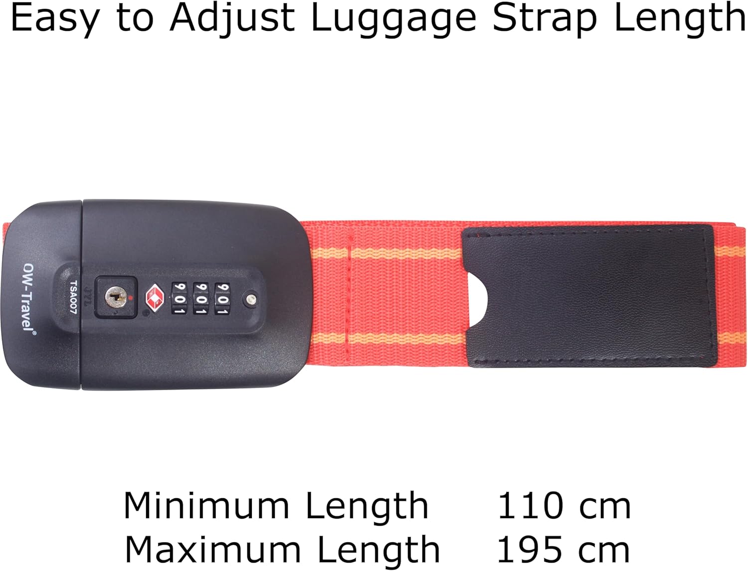 Heavy Duty Lockable Luggage Strap Suitcase Belts TSA - with Personalised Name Tag Identifier Address Label (Red / Yellow) - One-Wear, OW-Travel