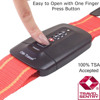 Heavy Duty Lockable Luggage Strap Suitcase Belts TSA - with Personalised Name Tag Identifier Address Label (Red / Yellow) - One-Wear, OW-Travel