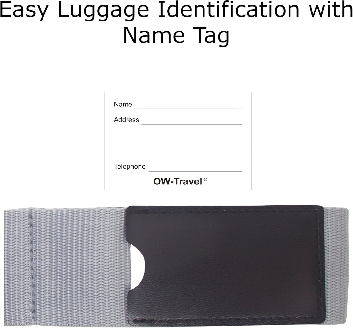 Heavy Duty Lockable Luggage Strap Suitcase Belts TSA - with Personalised Name Tag Identifier Address Label (Grey) - One-Wear, OW-Travel