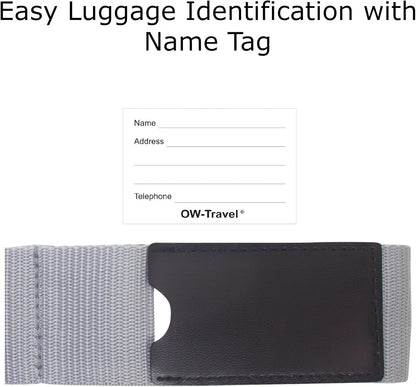 Heavy Duty Lockable Luggage Strap Suitcase Belts TSA - with Personalised Name Tag Identifier Address Label (Grey) - One-Wear, OW-Travel